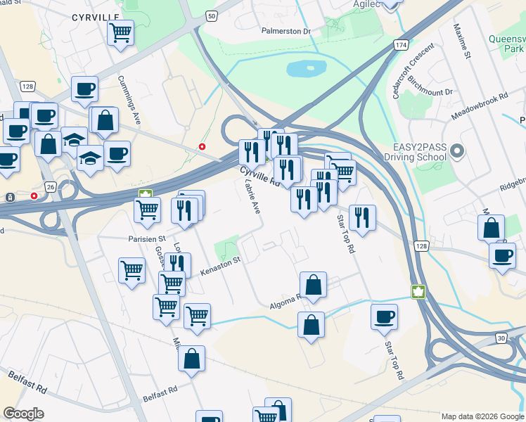 map of restaurants, bars, coffee shops, grocery stores, and more near 1359 Labrie Avenue in Ottawa