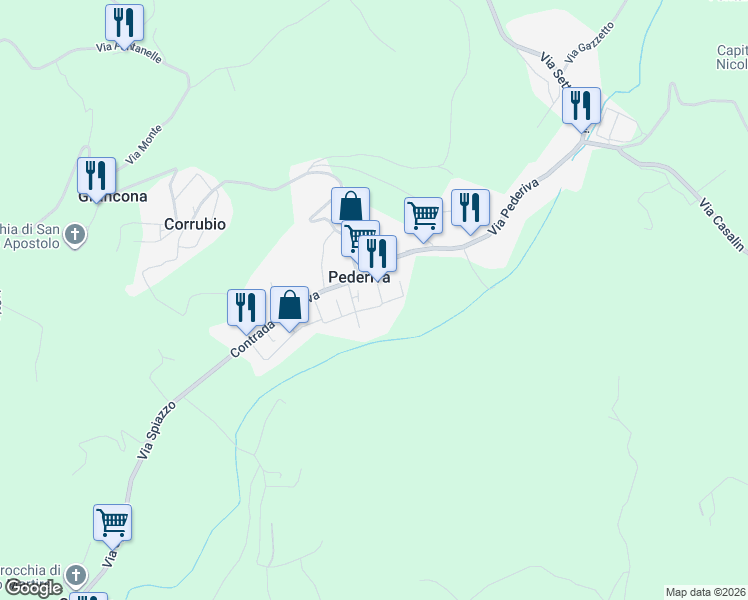 map of restaurants, bars, coffee shops, grocery stores, and more near 88 Via Palladio in Province of Vicenza