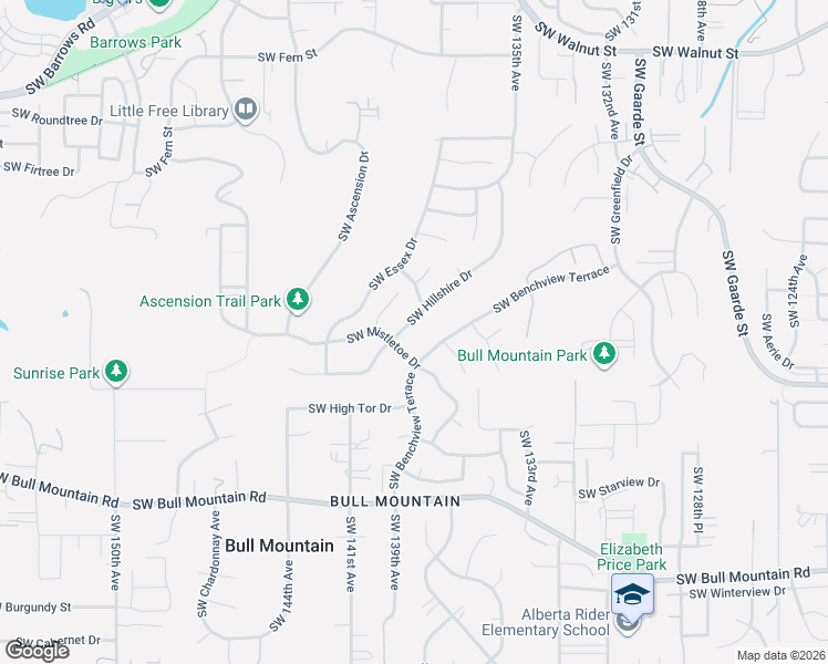 map of restaurants, bars, coffee shops, grocery stores, and more near 13784 Southwest Hillshire Drive in Tigard