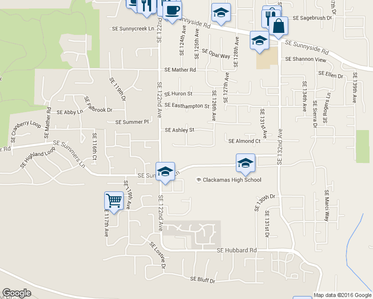 map of restaurants, bars, coffee shops, grocery stores, and more near 12404 Southeast Blaine Drive in Clackamas