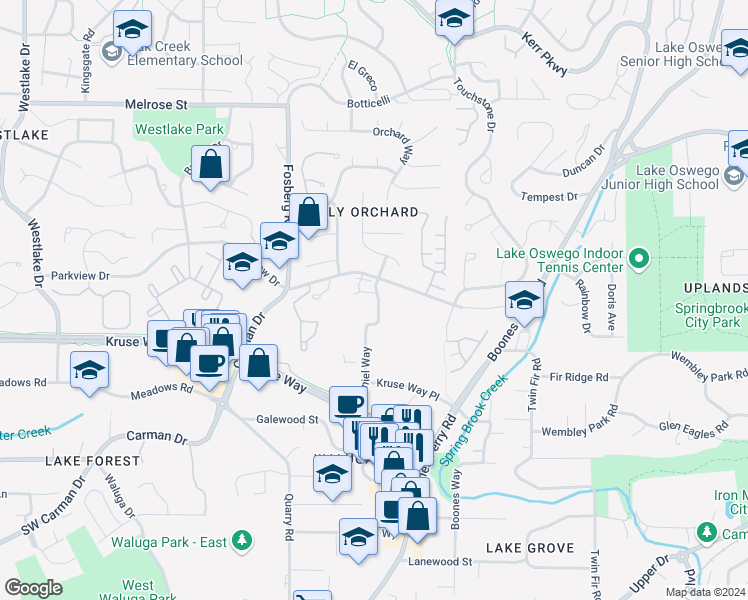 map of restaurants, bars, coffee shops, grocery stores, and more near 3972 Carman Drive in Lake Oswego