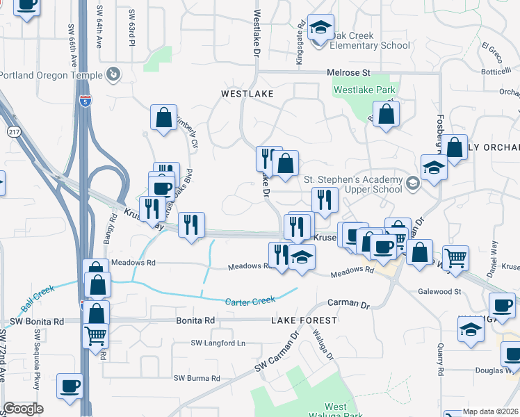 map of restaurants, bars, coffee shops, grocery stores, and more near 5670 Charles Circle in Lake Oswego