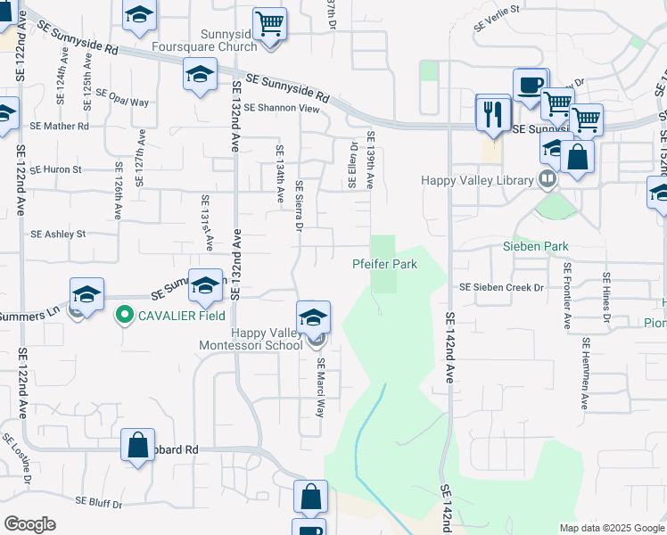 map of restaurants, bars, coffee shops, grocery stores, and more near 14138 SE 137th Ave in Clackamas