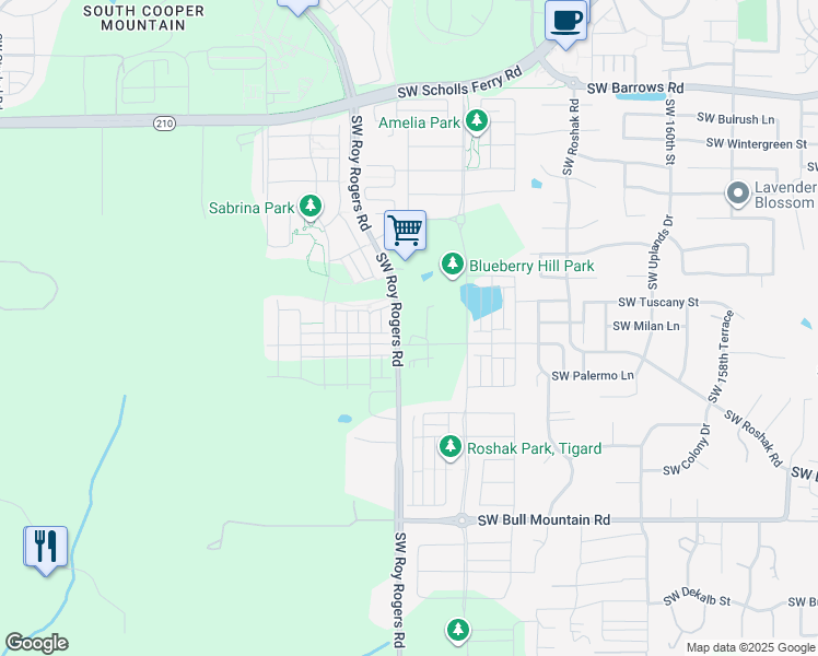 map of restaurants, bars, coffee shops, grocery stores, and more near 13790 Southwest Roy Rogers Road in Sherwood