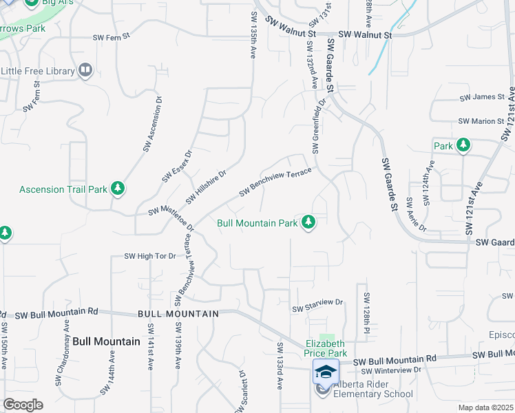 map of restaurants, bars, coffee shops, grocery stores, and more near 13815 Southwest Benchview Place in Tigard