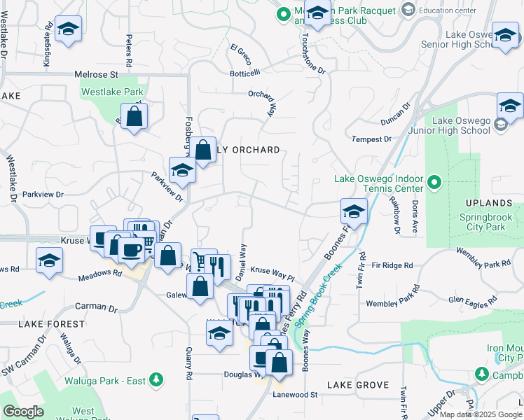 map of restaurants, bars, coffee shops, grocery stores, and more near 3972 Carman Drive in Lake Oswego