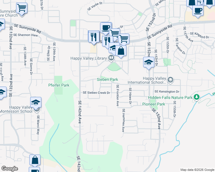 map of restaurants, bars, coffee shops, grocery stores, and more near 14611 Southeast Lone Pine Drive in Clackamas