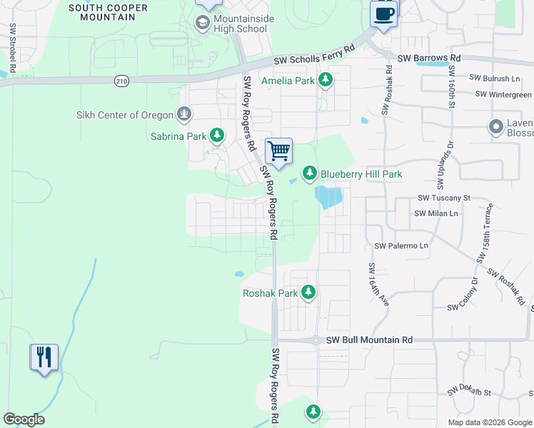 map of restaurants, bars, coffee shops, grocery stores, and more near 13760 Southwest Silent Fox Terrace in Sherwood