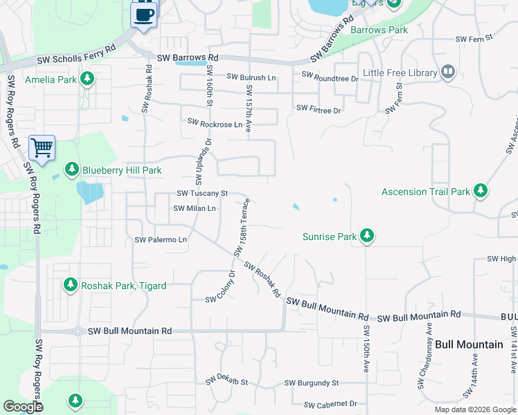 map of restaurants, bars, coffee shops, grocery stores, and more near 15732 Southwest Kerr Court in Tigard
