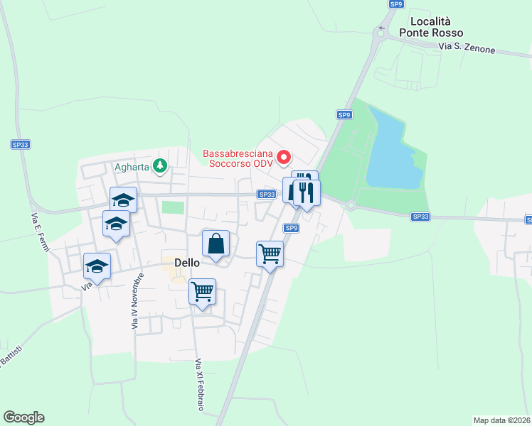 map of restaurants, bars, coffee shops, grocery stores, and more near 37 Via Padre Pio in Dello