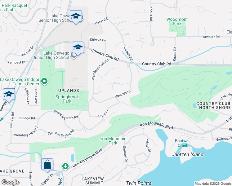 map of restaurants, bars, coffee shops, grocery stores, and more near 14635 Uplands Drive in Lake Oswego