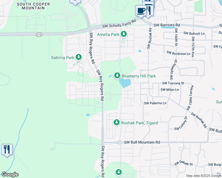 map of restaurants, bars, coffee shops, grocery stores, and more near 13794 Southwest Roy Rogers Road in Sherwood