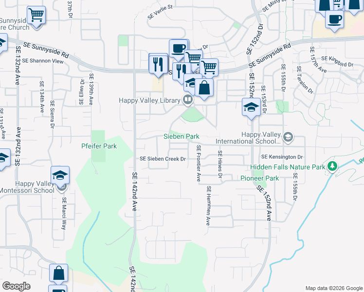 map of restaurants, bars, coffee shops, grocery stores, and more near 14536 Southeast Lone Pine Drive in Clackamas