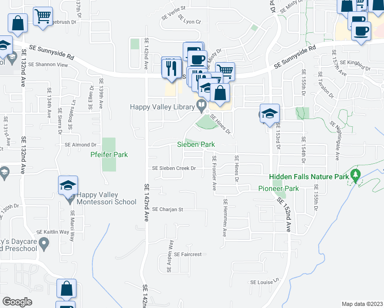 map of restaurants, bars, coffee shops, grocery stores, and more near 14563 Southeast Lone Pine Drive in Clackamas