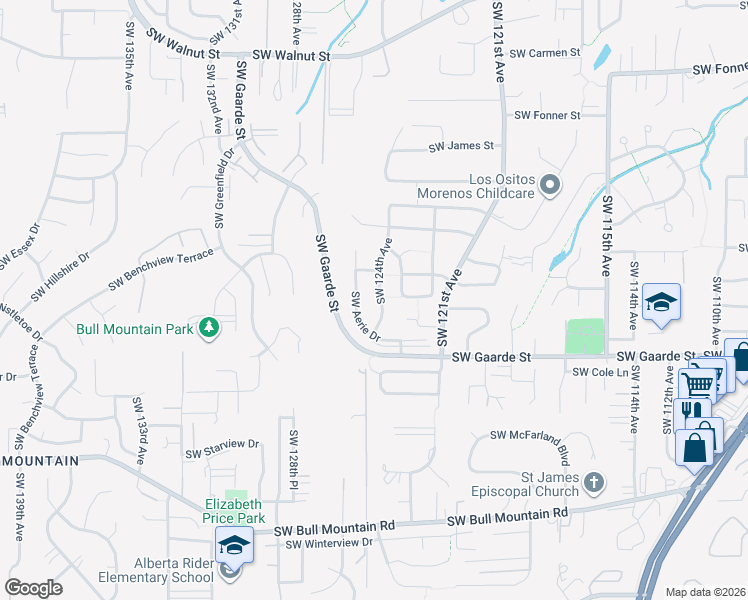 map of restaurants, bars, coffee shops, grocery stores, and more near 13775 Southwest 124th Avenue in Tigard