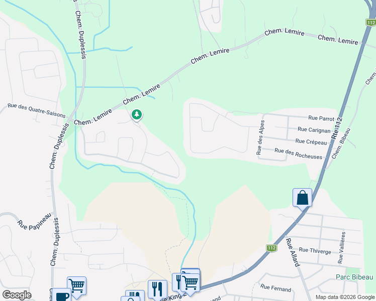 map of restaurants, bars, coffee shops, grocery stores, and more near 2692 Rue de l'Alaska in Sherbrooke