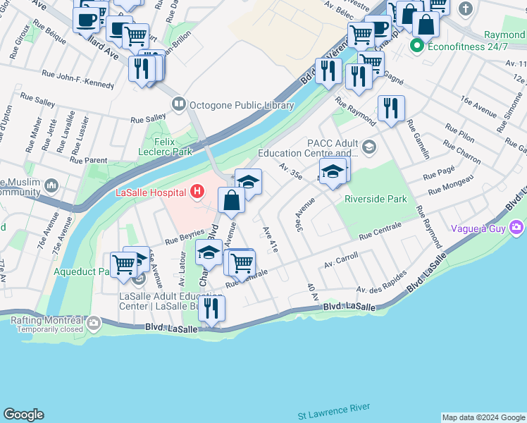 map of restaurants, bars, coffee shops, grocery stores, and more near 857 41e Avenue in Montréal