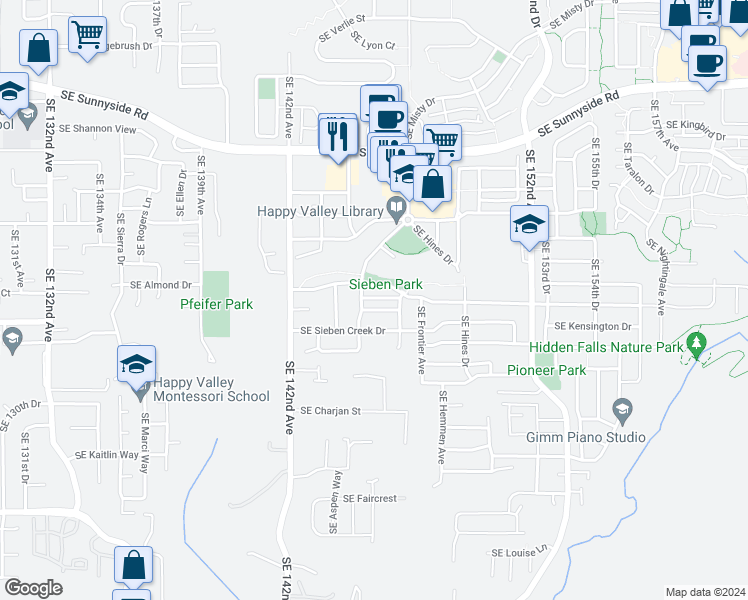 map of restaurants, bars, coffee shops, grocery stores, and more near 14553 Southeast Lone Pine Drive in Clackamas