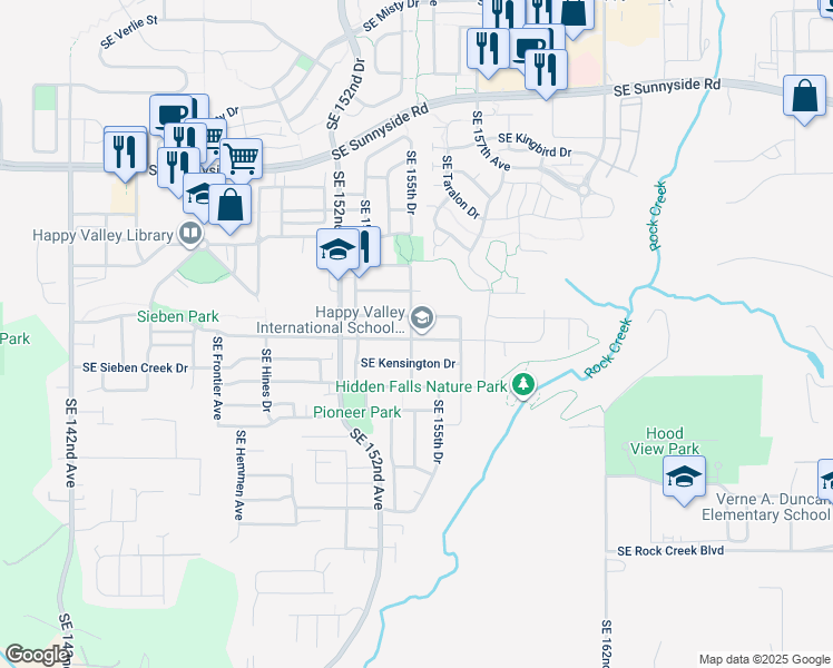 map of restaurants, bars, coffee shops, grocery stores, and more near 15429 Southeast Bollam Drive in Clackamas