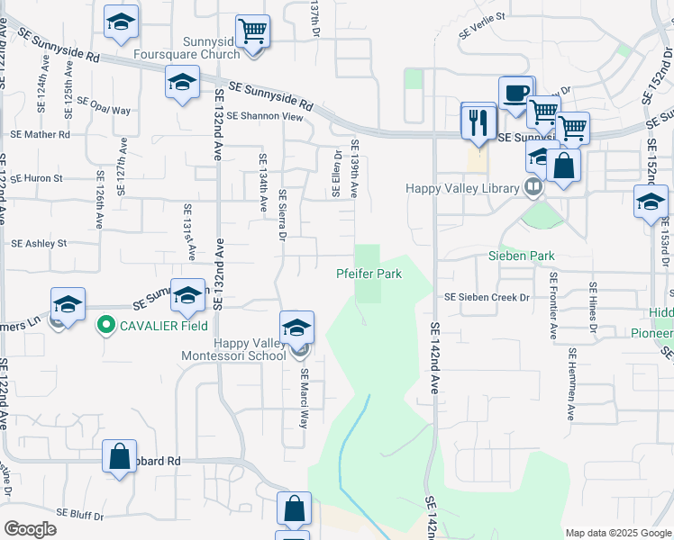 map of restaurants, bars, coffee shops, grocery stores, and more near 13745 Southeast Ells Court in Clackamas
