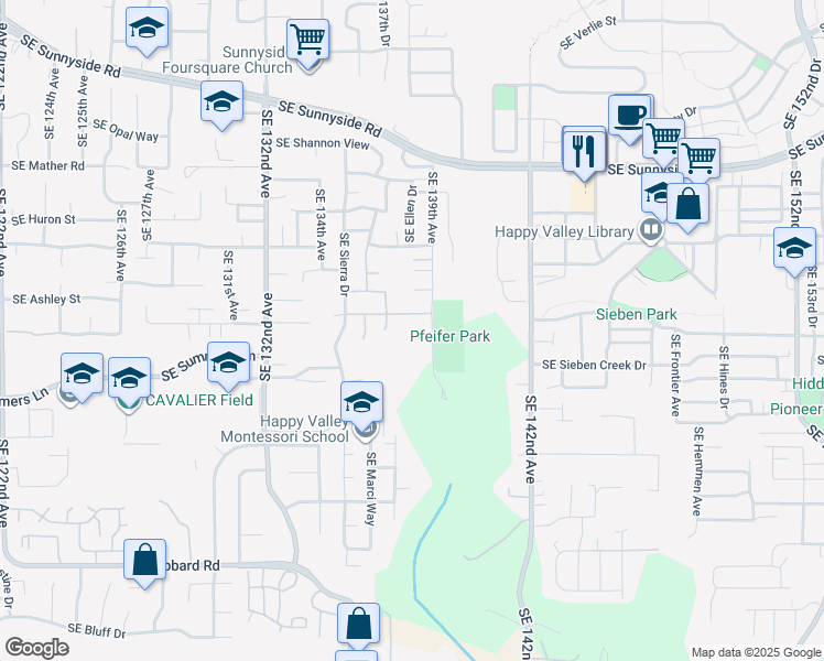 map of restaurants, bars, coffee shops, grocery stores, and more near 13745 Southeast Ells Court in Clackamas