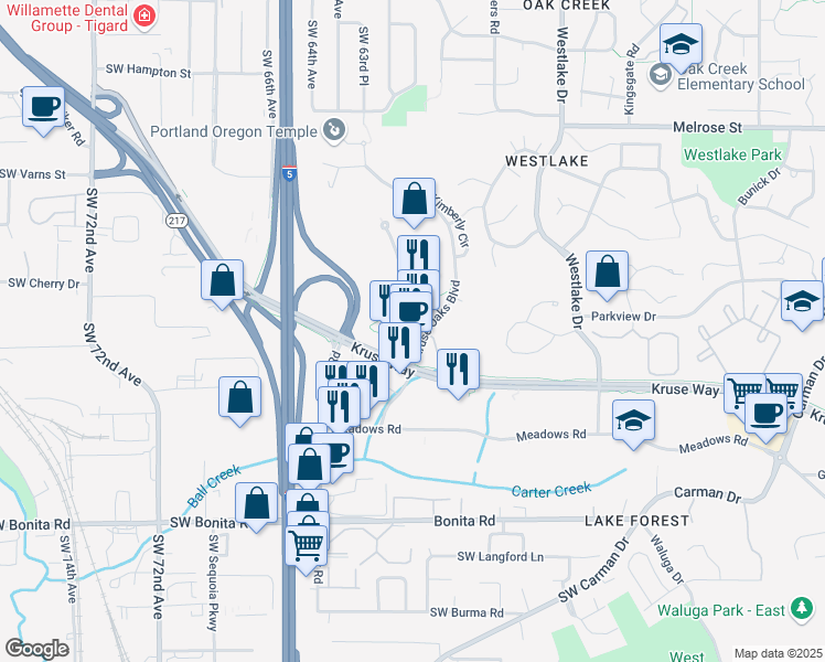 map of restaurants, bars, coffee shops, grocery stores, and more near 10 Centerpointe Drive in Lake Oswego