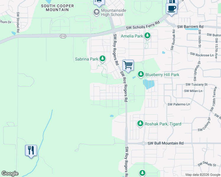 map of restaurants, bars, coffee shops, grocery stores, and more near 17289 Southwest Jean Louise Road in Sherwood