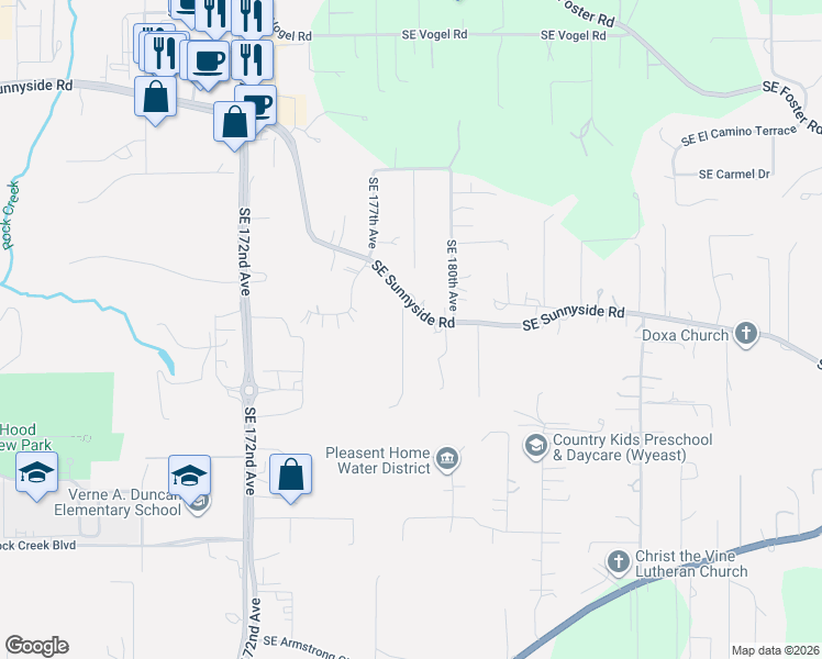 map of restaurants, bars, coffee shops, grocery stores, and more near 14120 Southeast Brent Avenue in Damascus