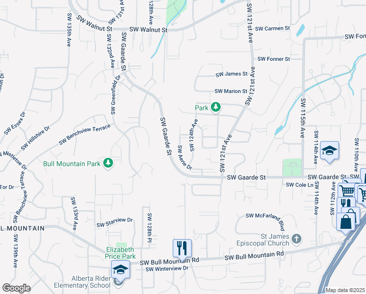map of restaurants, bars, coffee shops, grocery stores, and more near 13720 Southwest Aerie Drive in Tigard