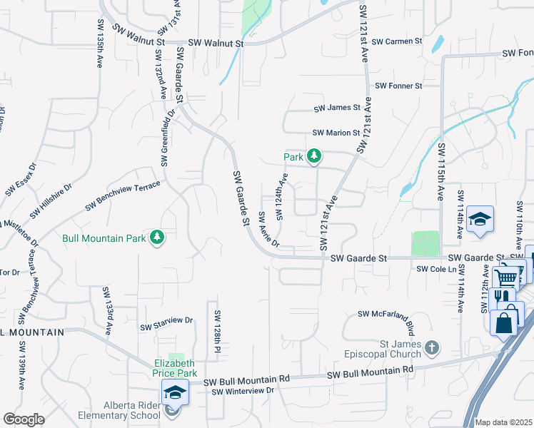 map of restaurants, bars, coffee shops, grocery stores, and more near 13720 Southwest Aerie Drive in Tigard