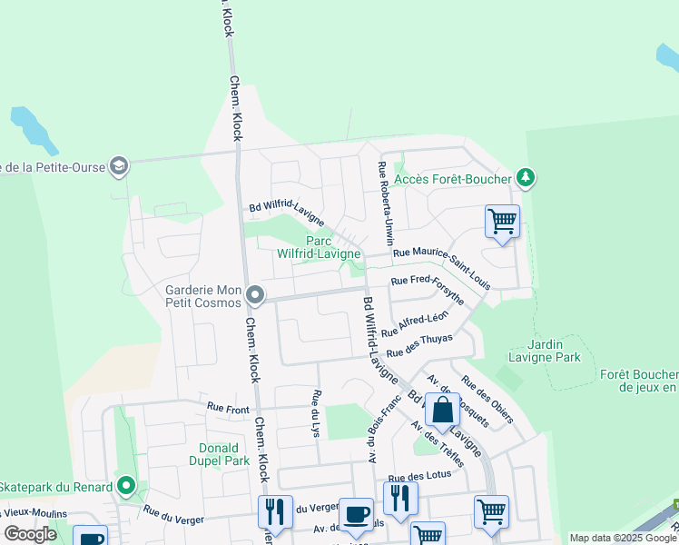 map of restaurants, bars, coffee shops, grocery stores, and more near 303 Rue Maurice Martel in Gatineau