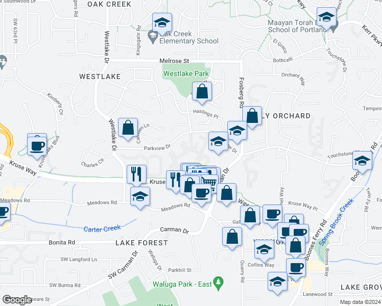 map of restaurants, bars, coffee shops, grocery stores, and more near 4869 Parkview Drive in Lake Oswego