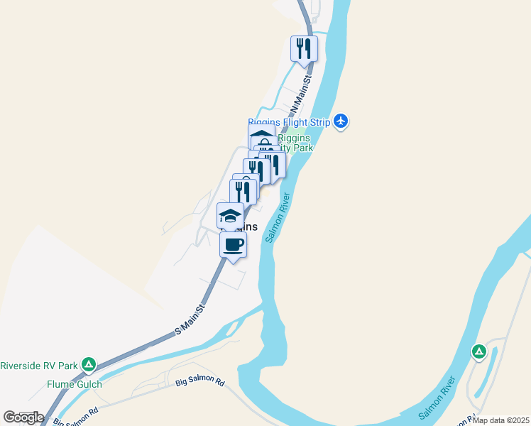 map of restaurants, bars, coffee shops, grocery stores, and more near 324 Big Salmon Road in Riggins