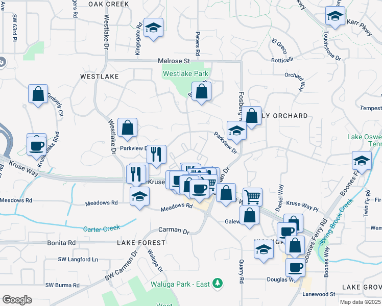 map of restaurants, bars, coffee shops, grocery stores, and more near 4869 Parkview Drive in Lake Oswego