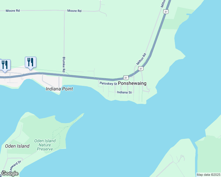 map of restaurants, bars, coffee shops, grocery stores, and more near 9088 Birch Trail in Alanson