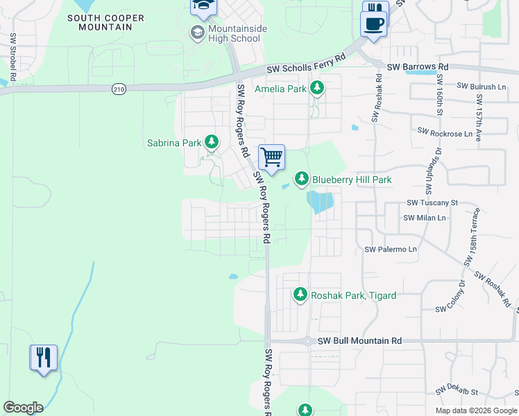 map of restaurants, bars, coffee shops, grocery stores, and more near 13690 Southwest Silent Fox Terrace in Sherwood