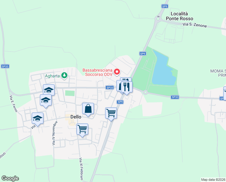 map of restaurants, bars, coffee shops, grocery stores, and more near 37 Via Padre Pio in Dello