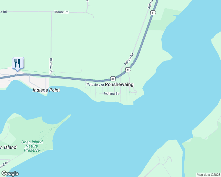 map of restaurants, bars, coffee shops, grocery stores, and more near 9065 Marina Drive in Alanson