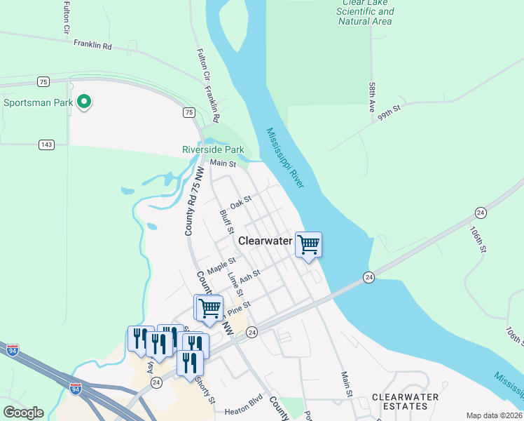 map of restaurants, bars, coffee shops, grocery stores, and more near in Clearwater