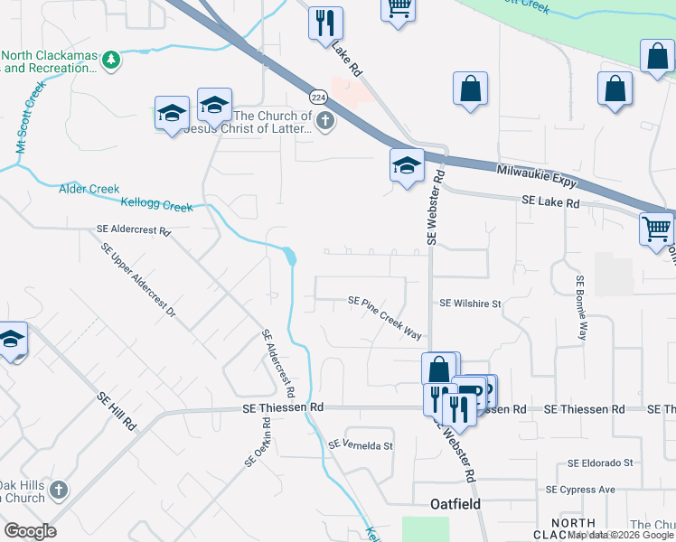 map of restaurants, bars, coffee shops, grocery stores, and more near 6413 Southeast Ketchum Street in Milwaukie