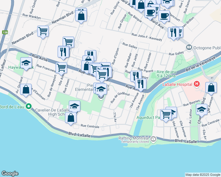 map of restaurants, bars, coffee shops, grocery stores, and more near 539 Avenue 80e in Montréal