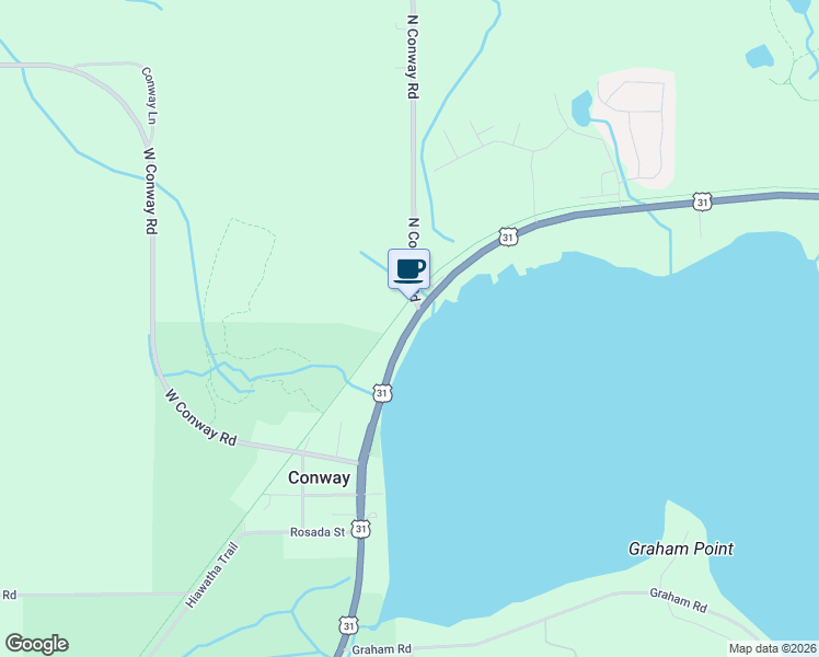 map of restaurants, bars, coffee shops, grocery stores, and more near 5527 U.S. 31 North in Alanson