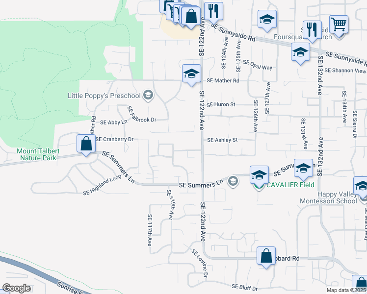 map of restaurants, bars, coffee shops, grocery stores, and more near 12101 Southeast Echo Valley Street in Clackamas