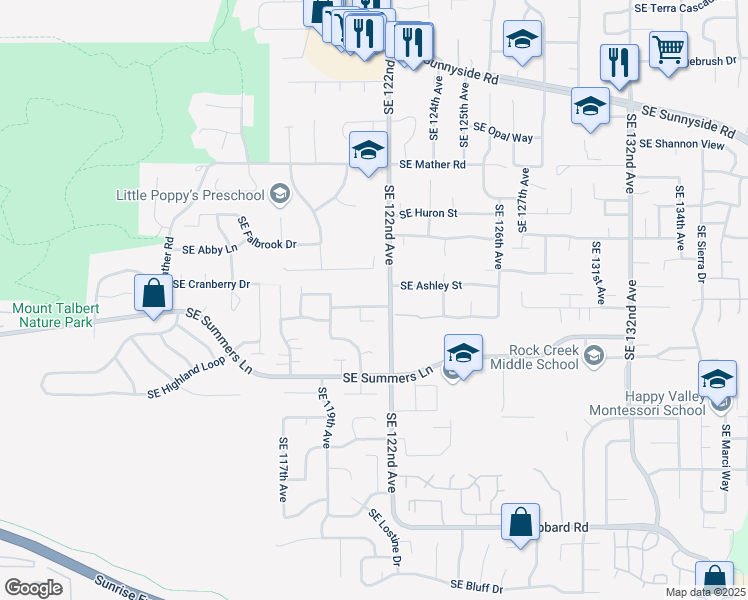 map of restaurants, bars, coffee shops, grocery stores, and more near 12161 Southeast Echo Valley Street in Clackamas