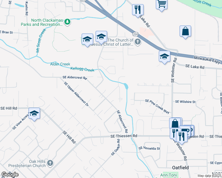 map of restaurants, bars, coffee shops, grocery stores, and more near 5971 Southeast Willow Lane in Milwaukie