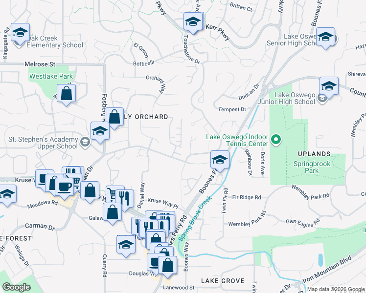 map of restaurants, bars, coffee shops, grocery stores, and more near 12 Hotspur in Lake Oswego