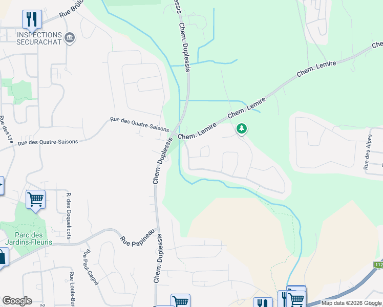 map of restaurants, bars, coffee shops, grocery stores, and more near 830 Rue Virginie-Laflamme in Sherbrooke