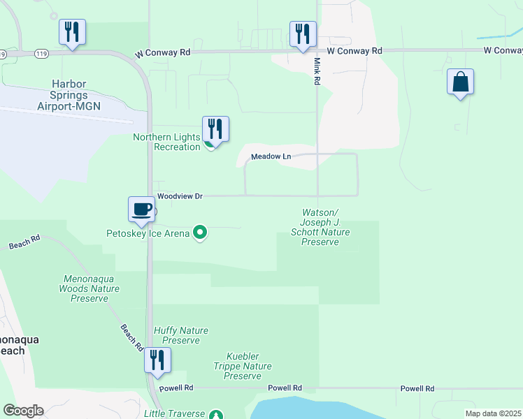 map of restaurants, bars, coffee shops, grocery stores, and more near 600-722 Woodview Drive in Harbor Springs