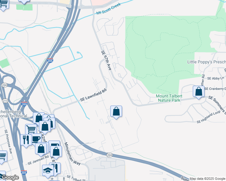 map of restaurants, bars, coffee shops, grocery stores, and more near 9950 Southeast Lawnfield Road in Clackamas