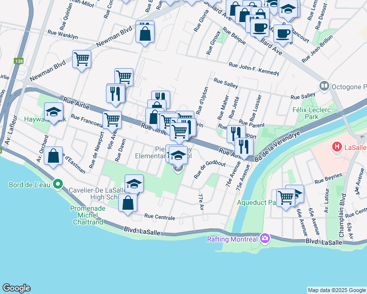 map of restaurants, bars, coffee shops, grocery stores, and more near 9154 Rue Airlie in Montréal